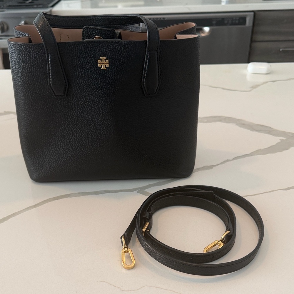 Tory Burch Black Pebbled Leather Tote/Crossbody with Gold Hardware